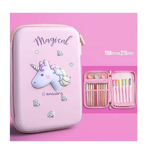 Cute Unicorn Hardtop Pencil Case – Multi-Compartment Storage for Kids