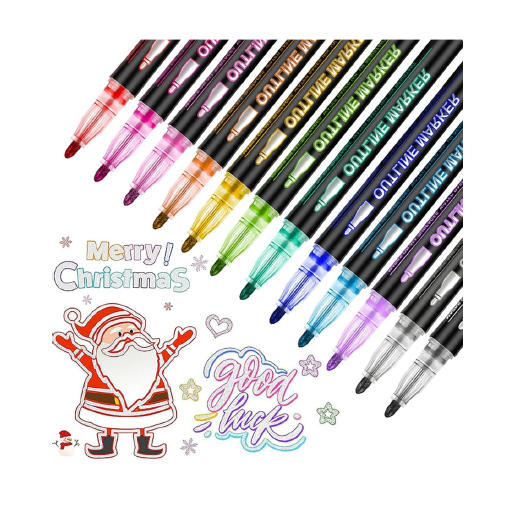 12-Color Gel Outline Pens – Double Line Metallic Markers for Art & Crafts